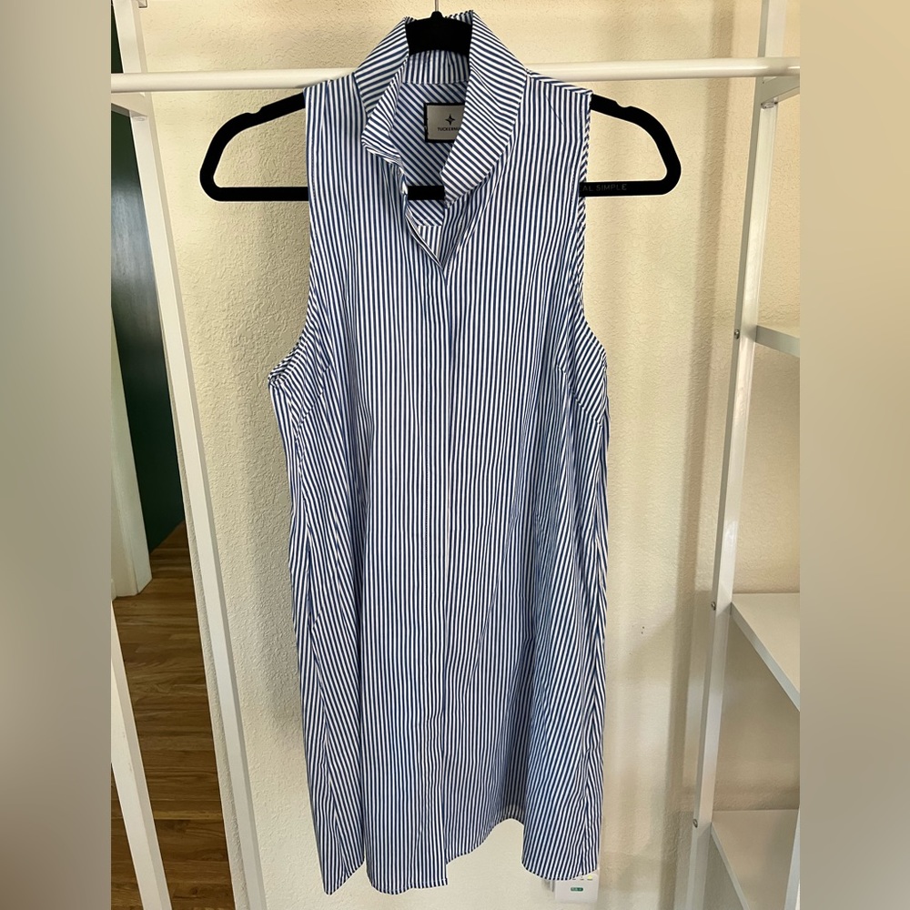 NWOT Tuckernuck Sleeveless Charlie Blue & White Stripe Dress. Size Small.